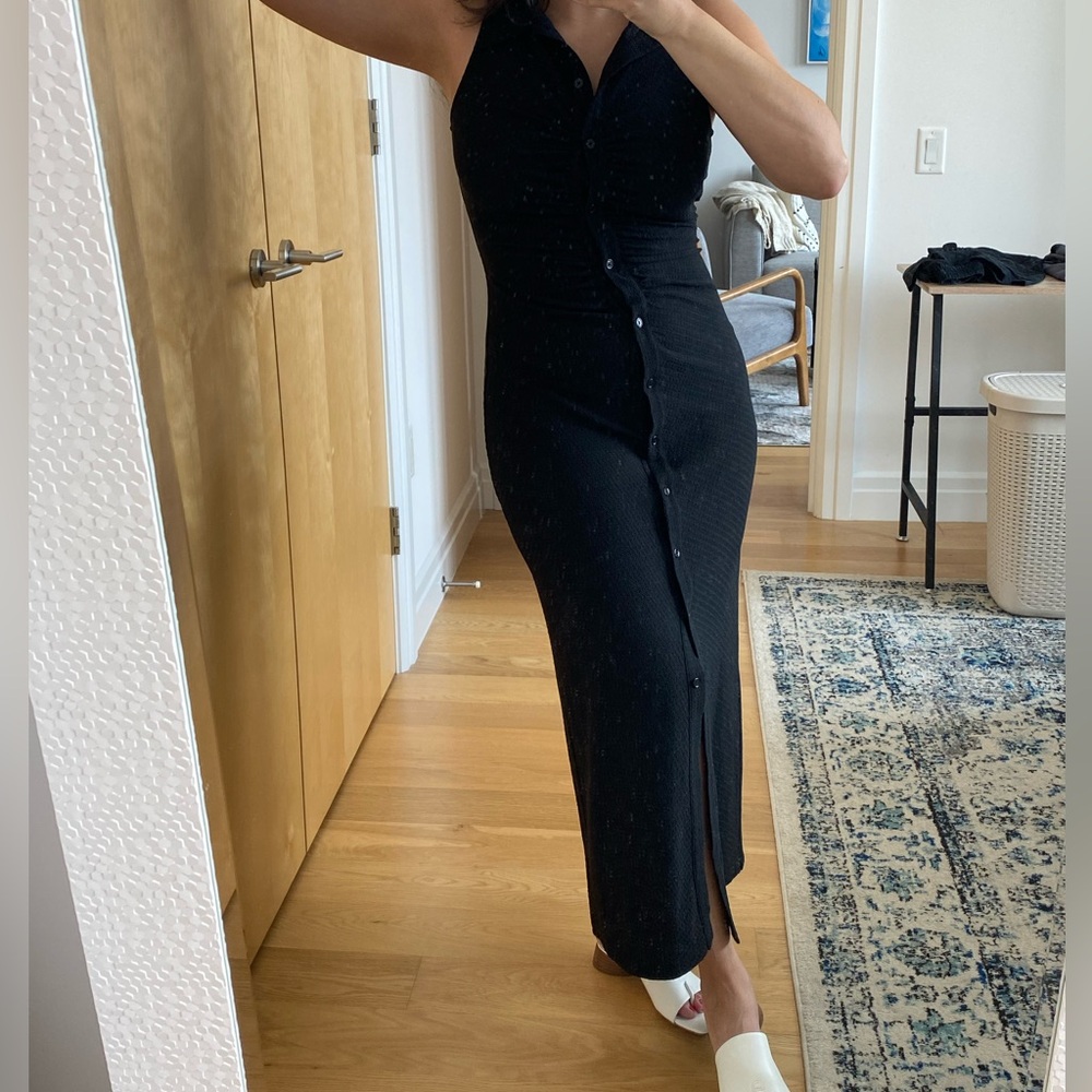 Reformation black lightweight button dress